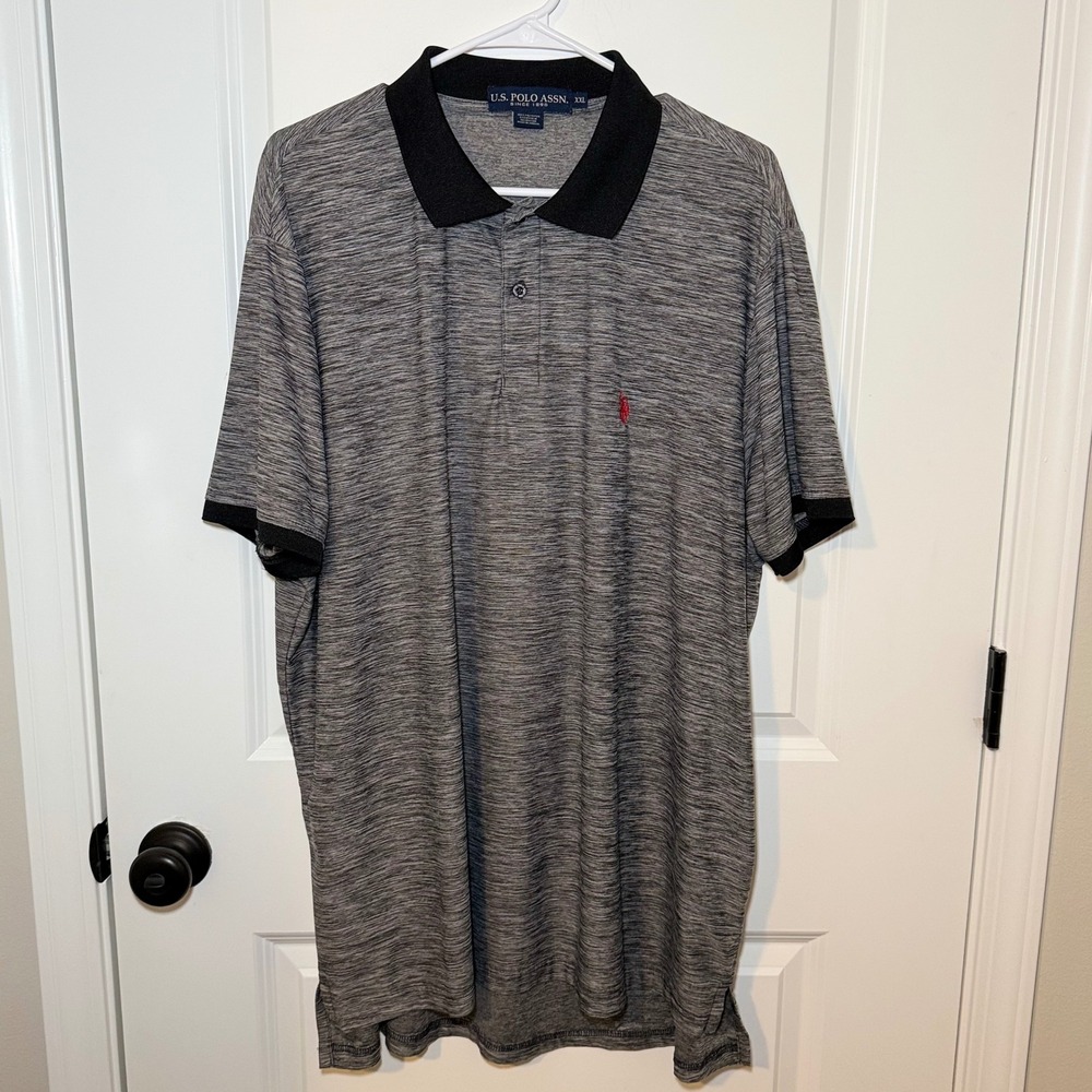 US Polo Assn Mens XXL Gray Space‎ Dye Performance Polo Shirt Short Sleeve